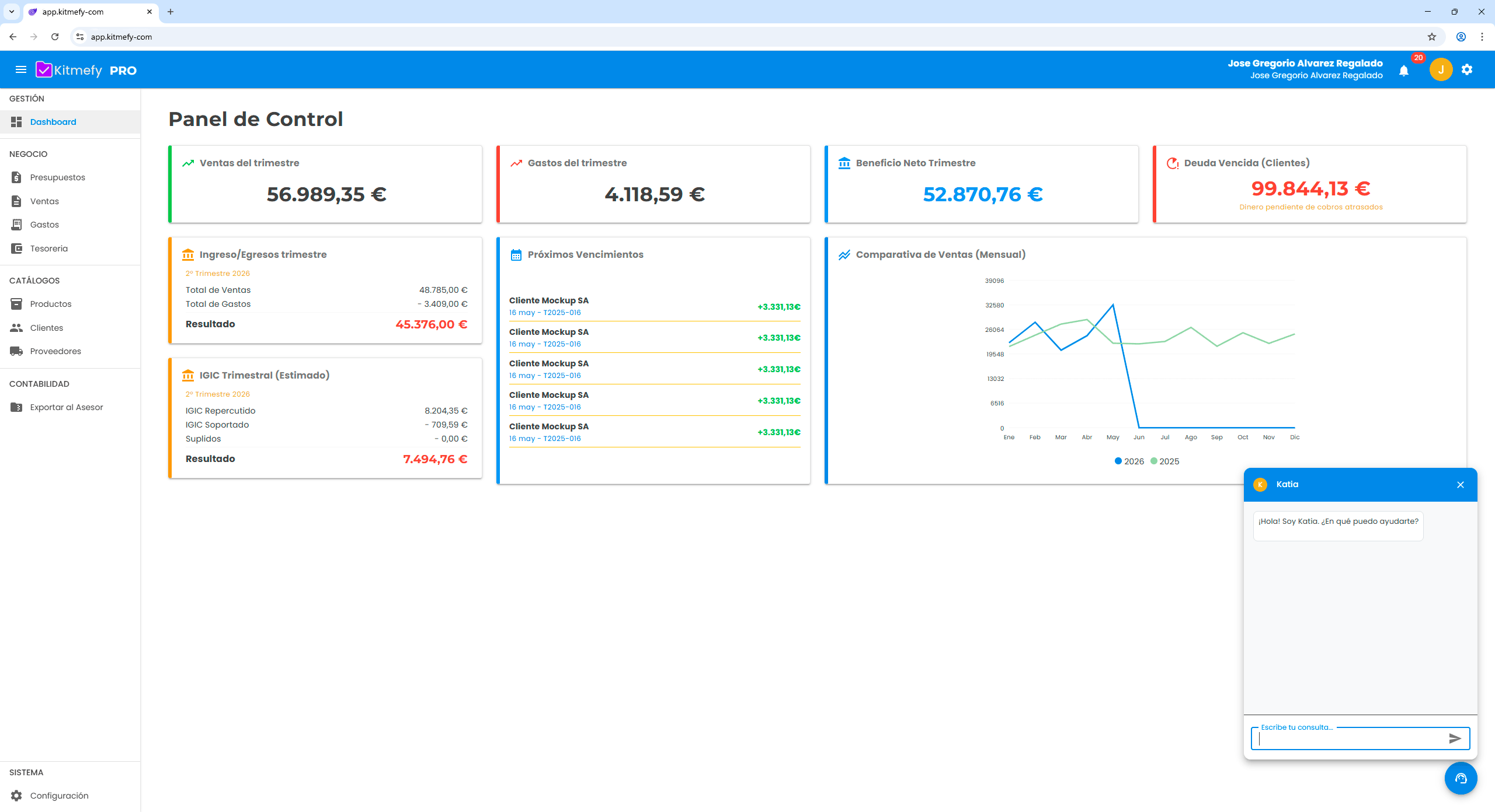 Interfaz del ERP Kitmefy